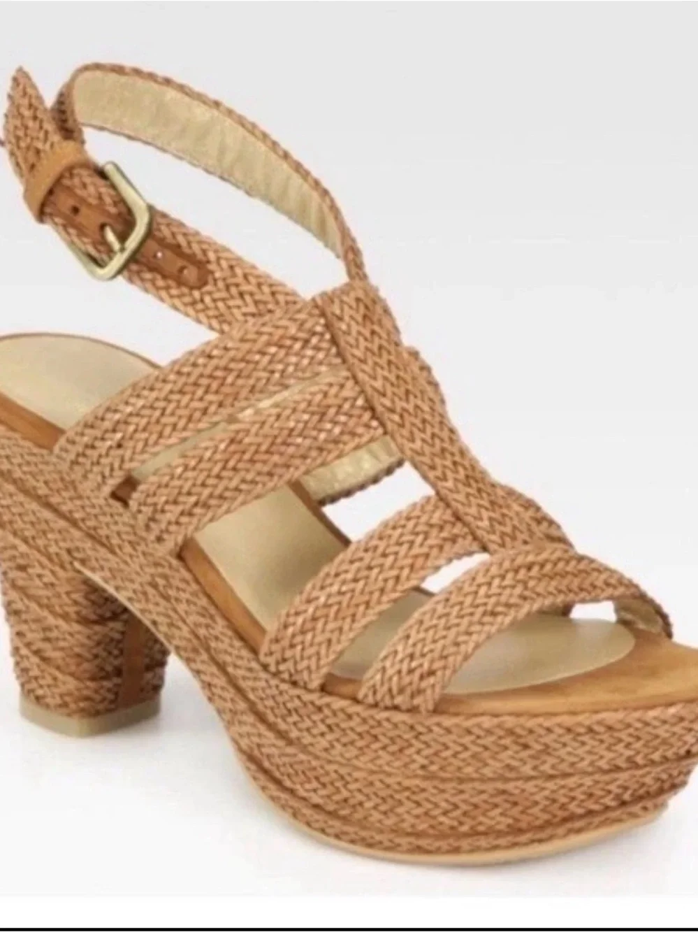 Stuart Weitzman Weavit Wedge Sandal Tan Leather 8.5 Barely Worn!! - Picture 1 of 5